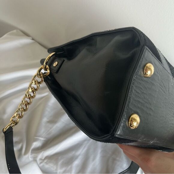 MICHAEL KORS Chevron Stripe Snakeskin Hamilton Satchel Tote Jet Set Raven Fulton - Picture 11 of 11